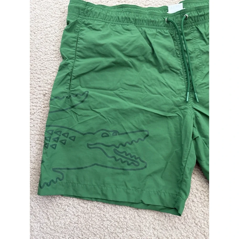 Lacoste Swim Trunks XL Green Big Croc Print Lined Beach Summer